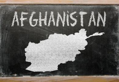 A map of Afghanistan on a blackboard 
