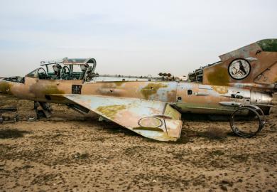 A crashed F-16 in Afghanistan, symbolising Afghan academics' declining optimism