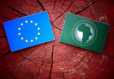 The flags of the African and European unions
