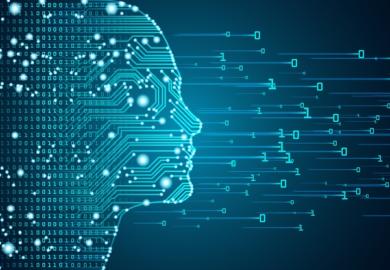 A face made up of digits, symbolising artificial intelligence