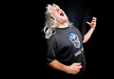 Man playing air guitar