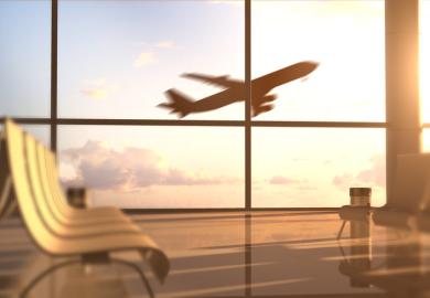 A blurred plane takes off illustrating an op-ed about Australian international student recruitment