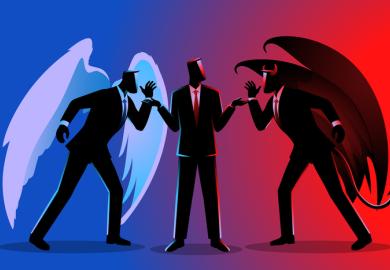 An angel and a devil businessman