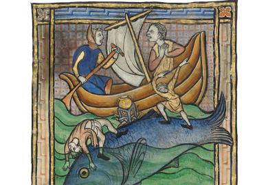 Medieval painting of a whale