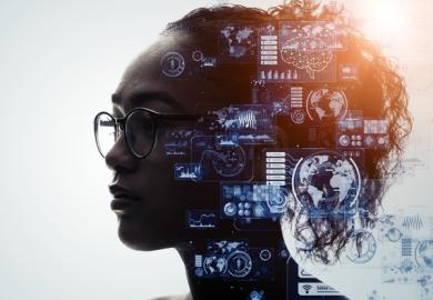 Data graphs projected onto a black woman's face