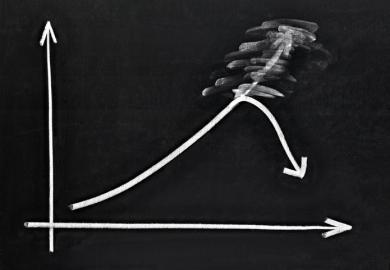 A graph on a blackboard turns downwards