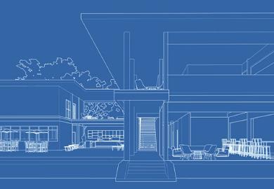 A blueprint of a large building, symbolising institutional design
