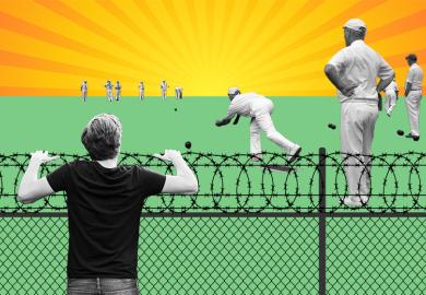 Person looking over fence at retired people bowling. To illustrate how university staff can be locked out of the Teacher's Pension Scheme by being employed through a subsidiary company