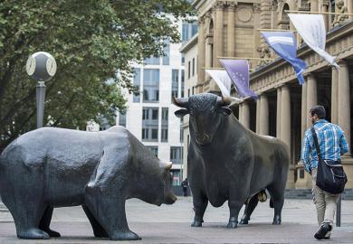 Bull and bear sculptures
