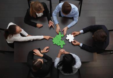 Businesspeople discussing how to reconnect