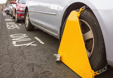 Car with clamped wheel