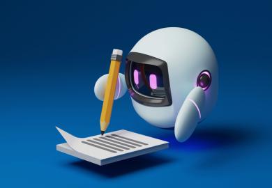 A robot writing with a pencil, symbolising editing