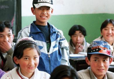 Chinese students studying in classroom