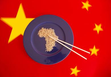 Chinese flag with rice in shape of Africa