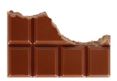 A half-eaten chocolate bar that looks like a declining graph, symbolising falling standards in HE