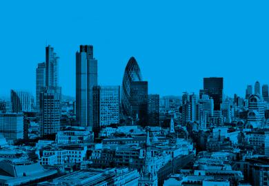 Skyline of the City of London, with blue tint. The new policy institute, the Finsbury Institute at City St George’s, University of London, will focus on the City of London