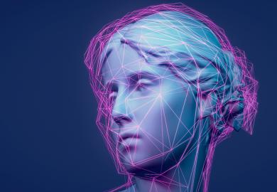 Classical statue with purple network lines to illustrate artificial intelligence transforming the way universities operate