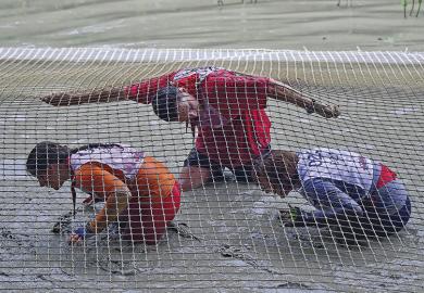Crawling under net