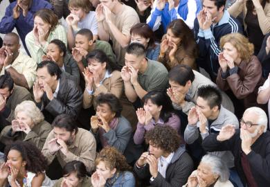 A crowd shouting