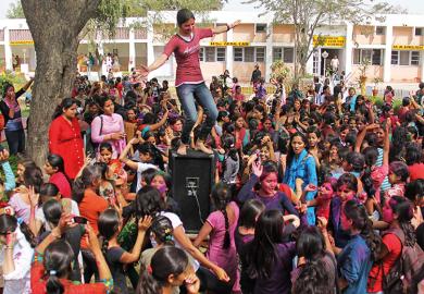 A crowd of students at a campus in India