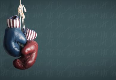 Boxing gloves with Republican and Democrat logos