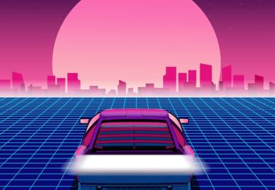 A DeLorean car in front of a sunset, symbolising future vision