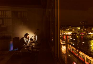 Man working late at night