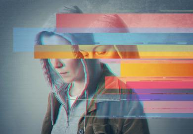 A digital photo of a person with glitches, symbolising digital poverty