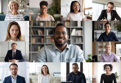 Diverse faces on a Zoom screen, Universities Alliance Driving Academic Diversity in our Media Voices compaign