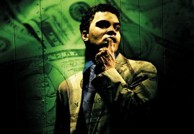 Man thinking with money background