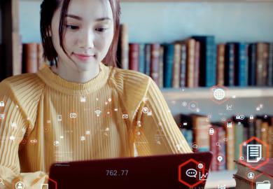 A student with a computer, illustrating edtech