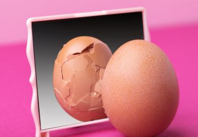 A whole egg looks in the mirror, but a broken one is reflected