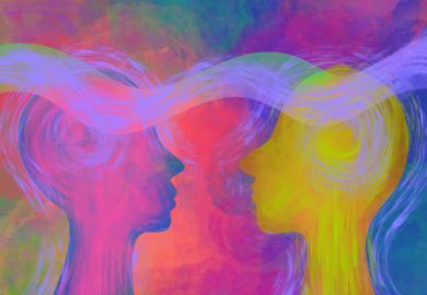 A painting of two heads, symbolising empathy 