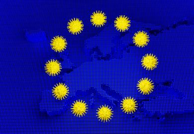 A European flag with the coronavirus replacing the stars