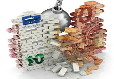 A wall of Euros being knocked down, symbolising the cost of independence for FP10