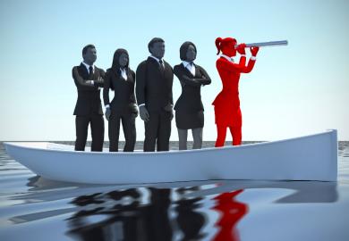 A woman leads a group