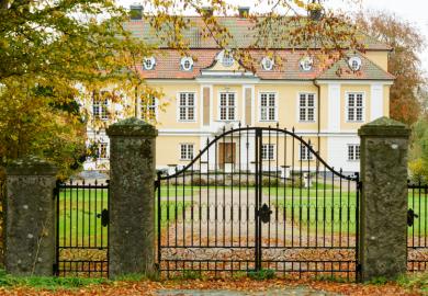 Johannishus castle in southern Sweden as seen from outside the iron gates