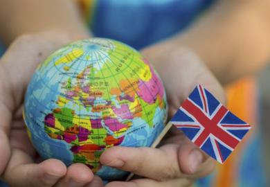 Globe and UK flag