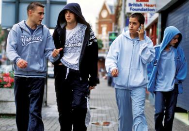 Group of teenage boys walking together in England