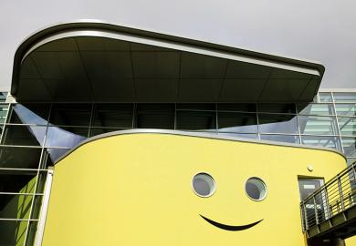 Napier University with a smile added to look like a happy face to illustrate Find your happy place
