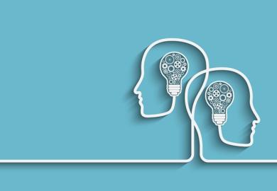 Heads and lightbulbs illustration