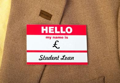 'Hello, my name is school loan' name badge