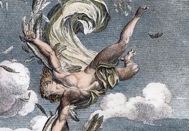 Detail from 'Fall of Icarus' copper engraving, 1731, by Bernard Picart