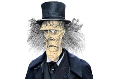 Illustration of Laurie Taylor as an undertaker (9 August 2018)