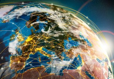 Interconnected/networked countries on globe