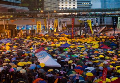 Peaceful umbrella protests during Hong Kong's Occupy Central movement in 2014