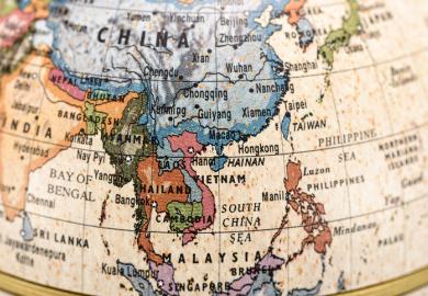 A globe showing Asia