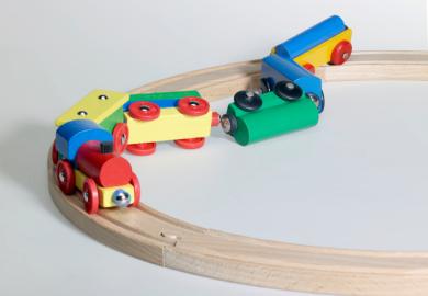 Wooden toy train crash