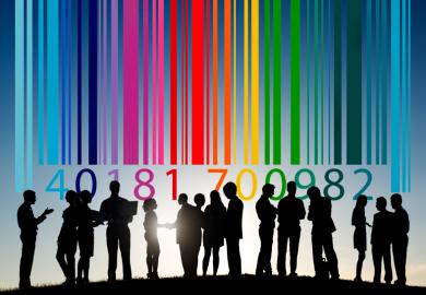 Group of people with multi-coloured barcode