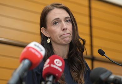 New Zealand prime minister Jacinda Ardern announcing her resignation at the War Memorial Centre on January 19, 2023 in Napier